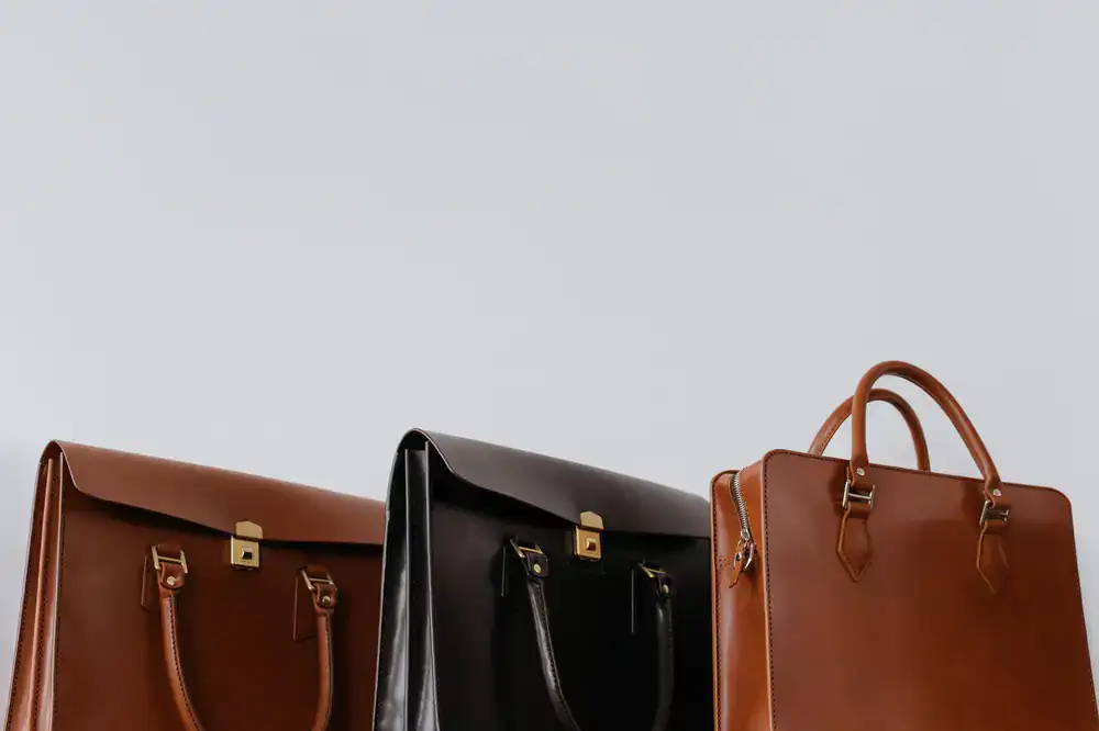 Using a horsehair brush on a leather bag